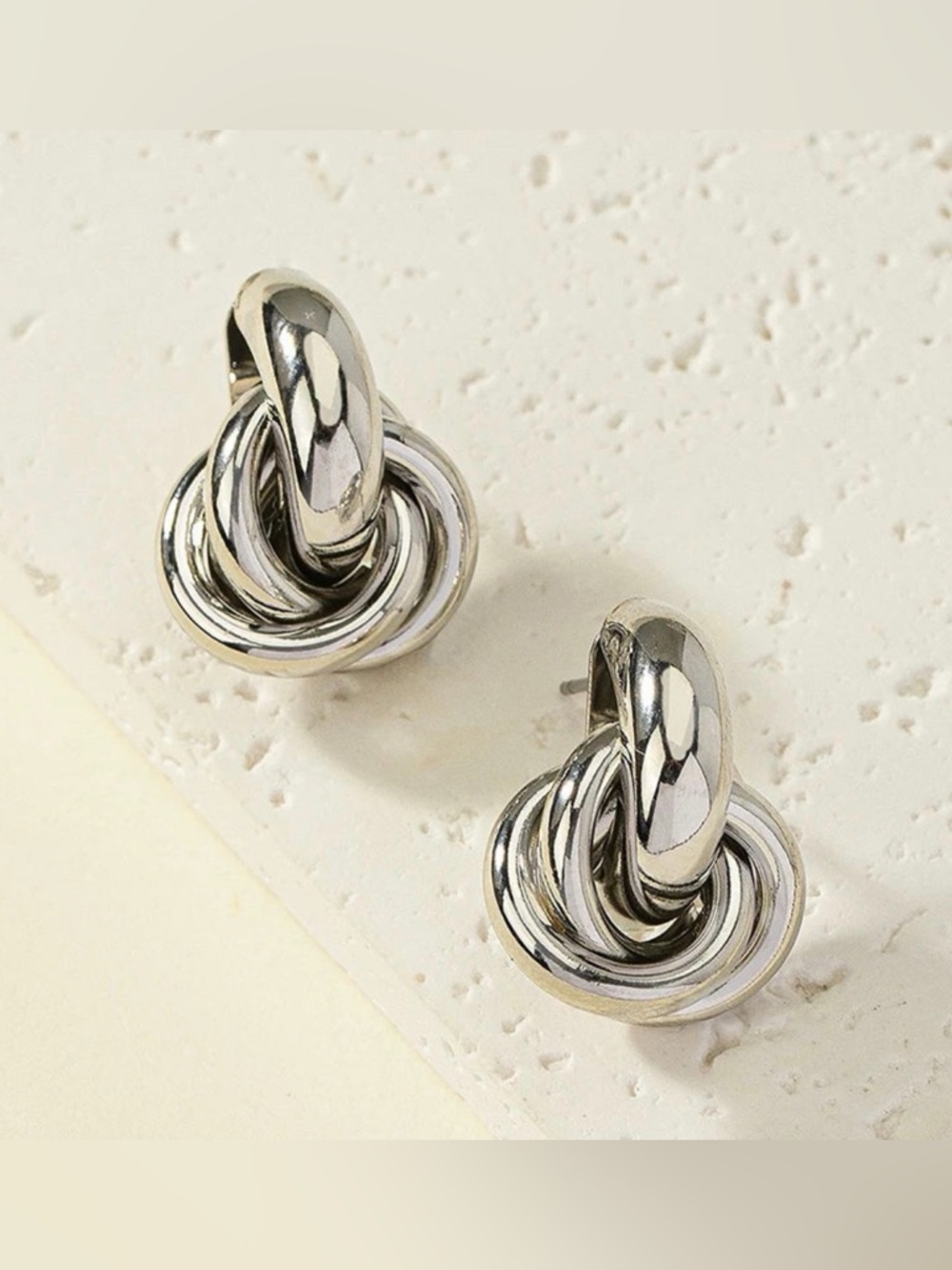 Polished Silver Interlocking Knot Drop Earrings